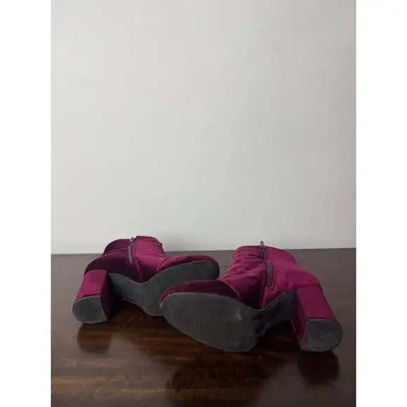 JustFab High Heel Boots, Magenta, Velvet Size US 8.5 - Picture 10 of 13